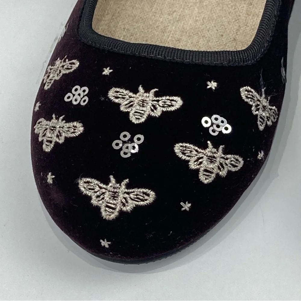 Joyfolie Mary Janes Buckle closure Black velvet Bee brass Flocking 13
